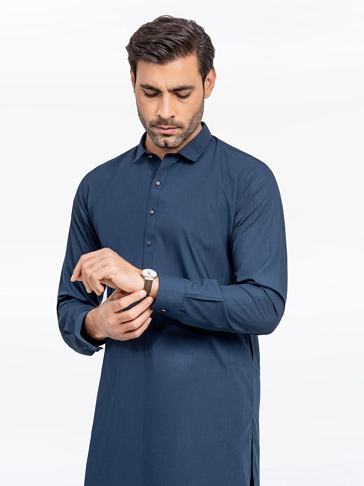 Men 's Navy Blue Shalwar Kameez - EMTKS24-41093 - Image 2