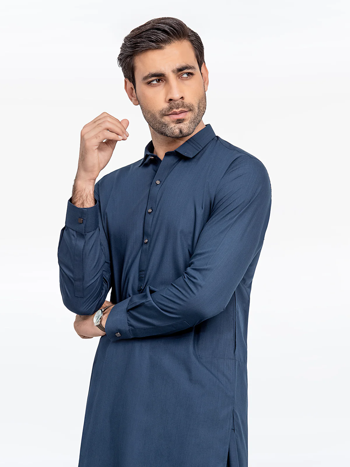 Men 's Navy Blue Shalwar Kameez - EMTKS24-41093 - Image 3