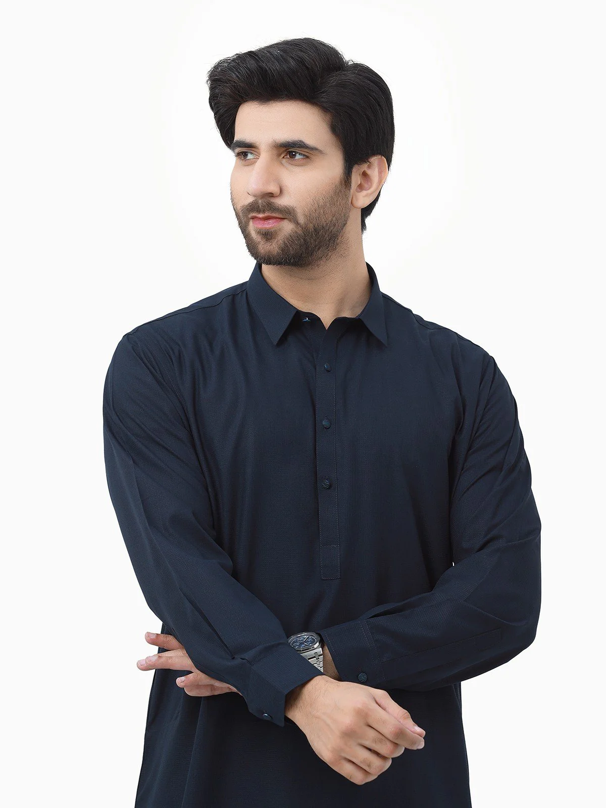 Men's Navy Blue Shalwar Kameez Plain - EMTKSP23-41002 - Image 2