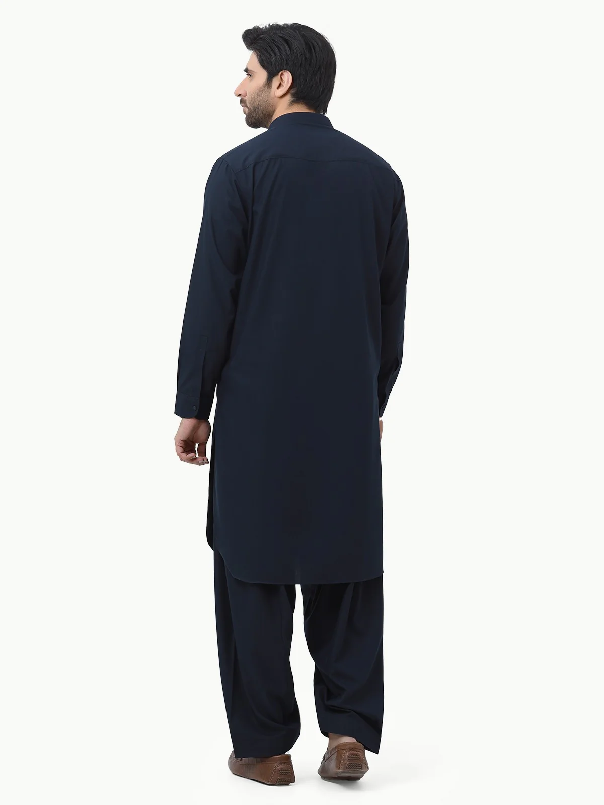 Men's Navy Blue Shalwar Kameez Plain - EMTKSP23-41002 - Image 5