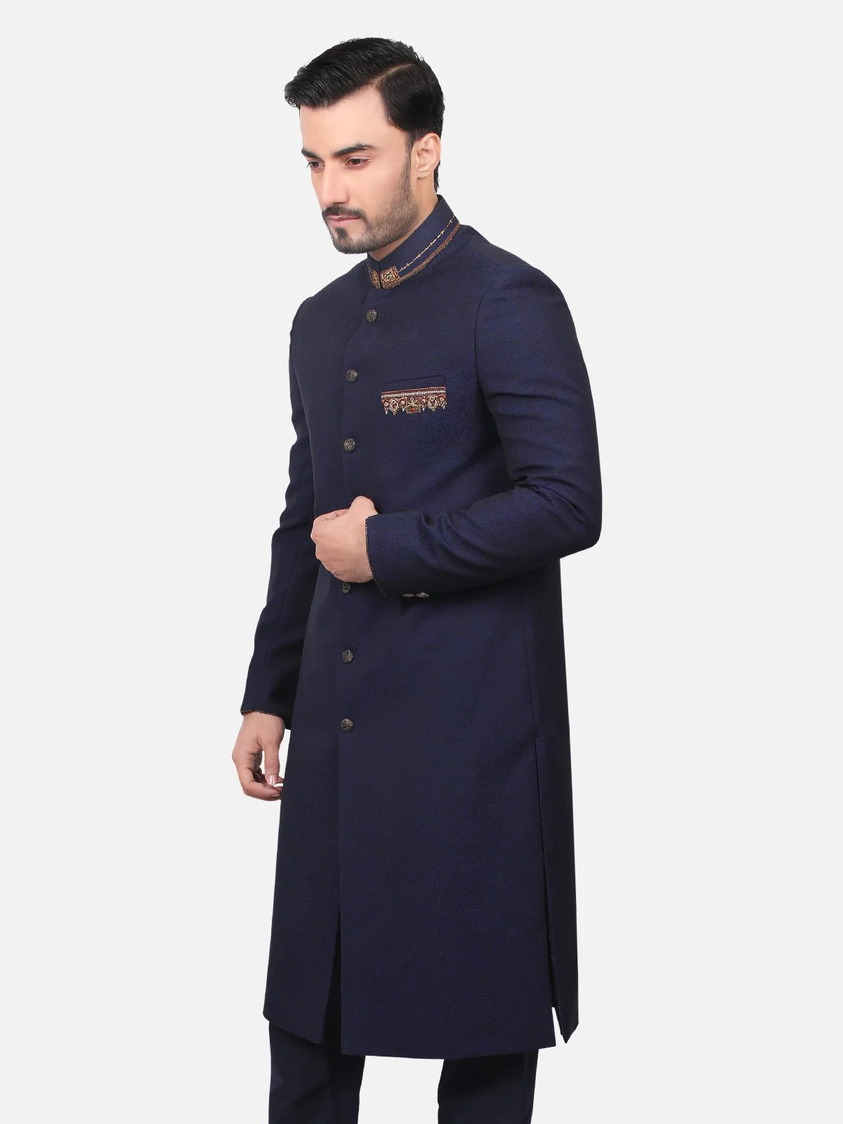 Men's Navy Blue Sherwani - EMTS18-7144 - Image 2