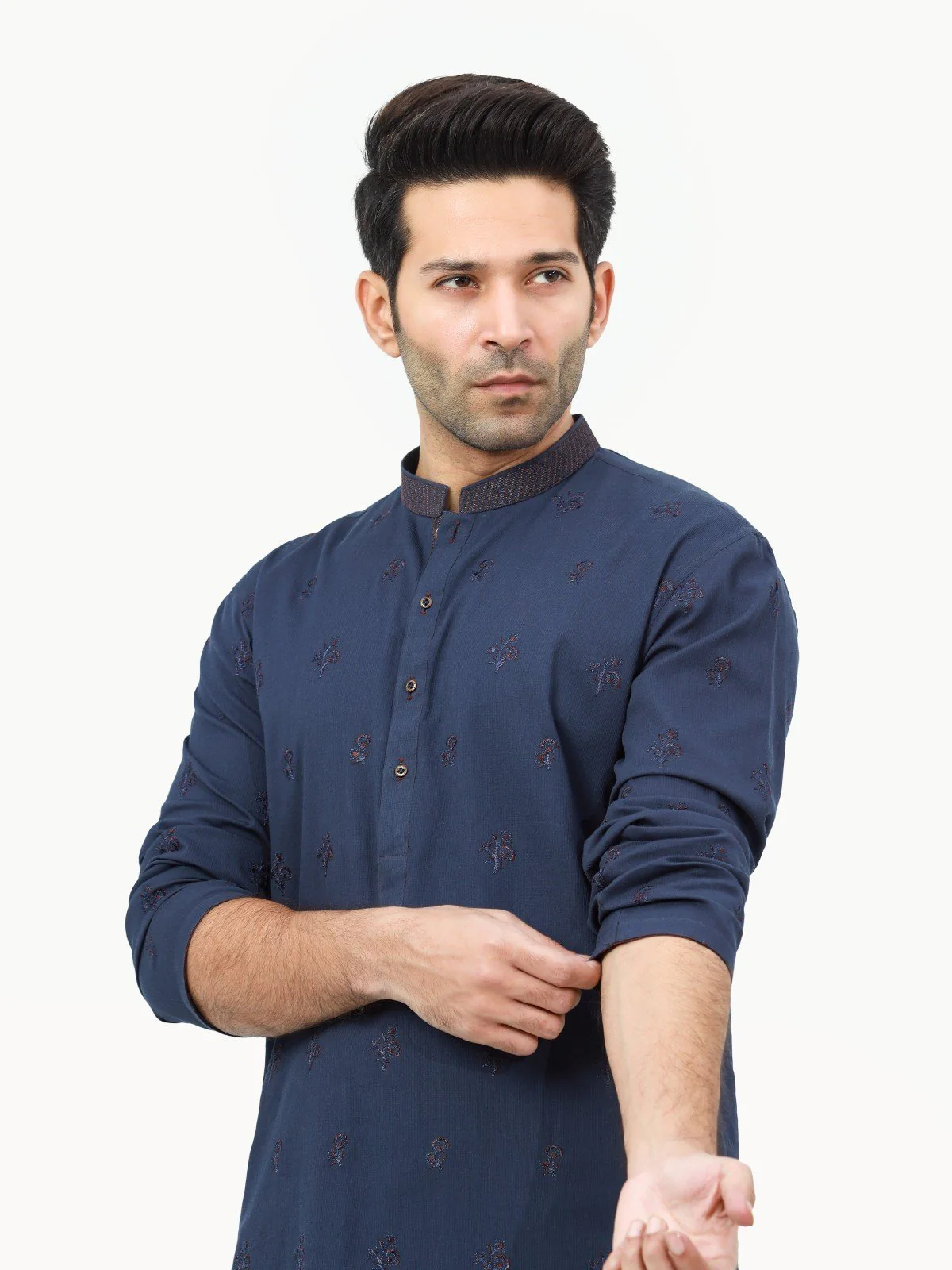 Men's Navy Kurta Ceremonial - EMTKC22-077 - Image 2