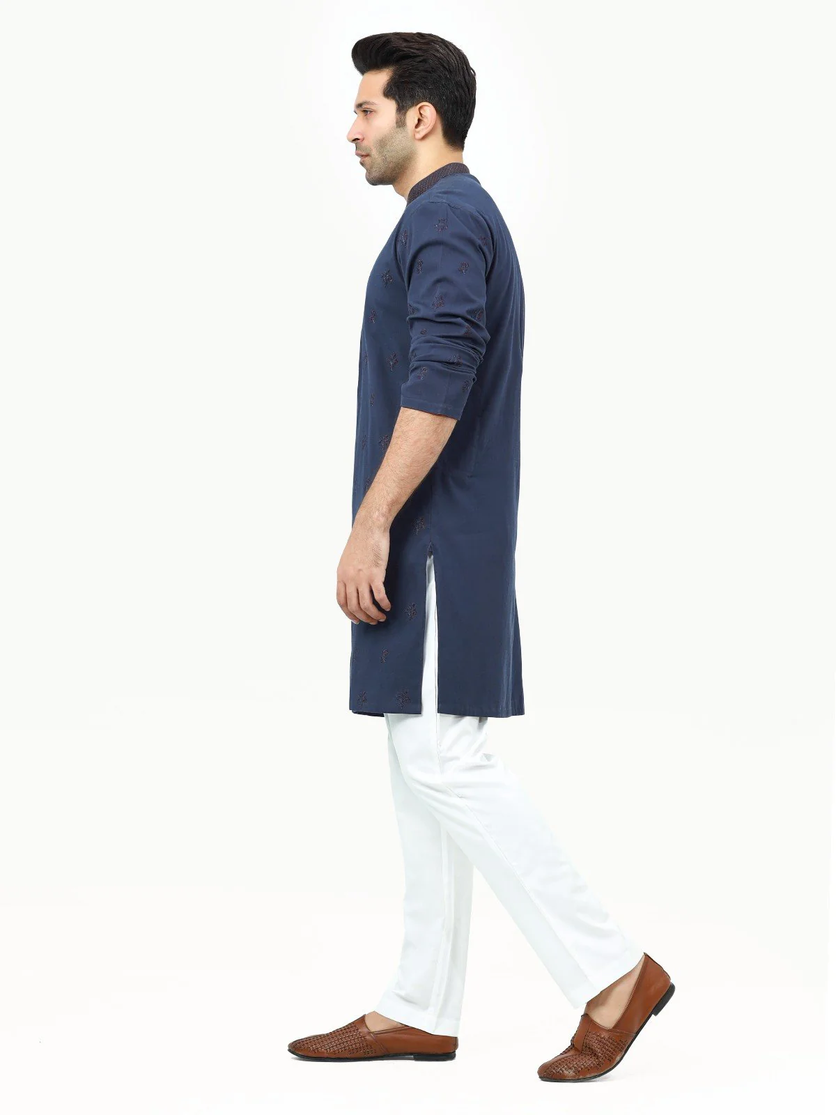 Men's Navy Kurta Ceremonial - EMTKC22-077 - Image 3