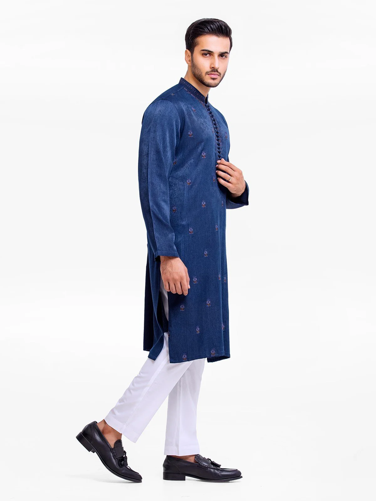 Men's Navy Kurta Ceremonial - EMTKC22-079 - Image 3