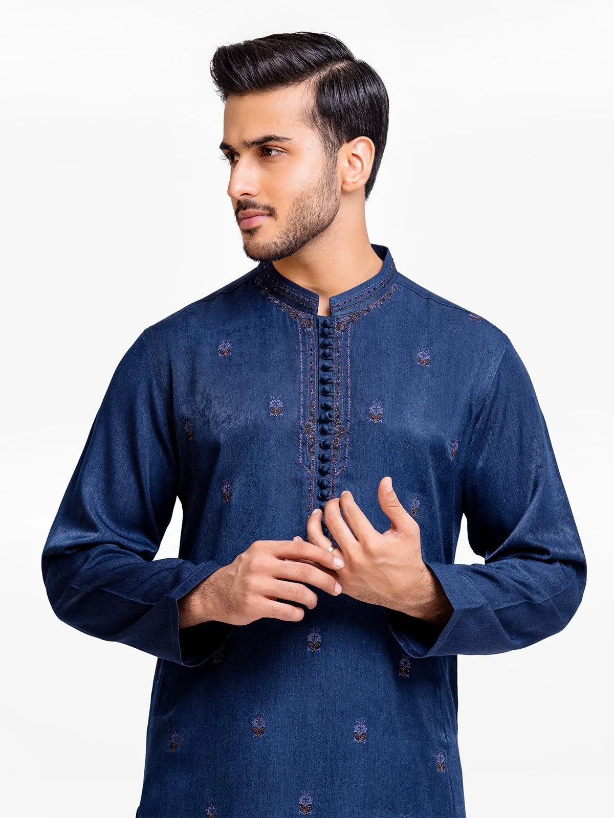Men's Navy Kurta Ceremonial - EMTKC22-079 - Image 4