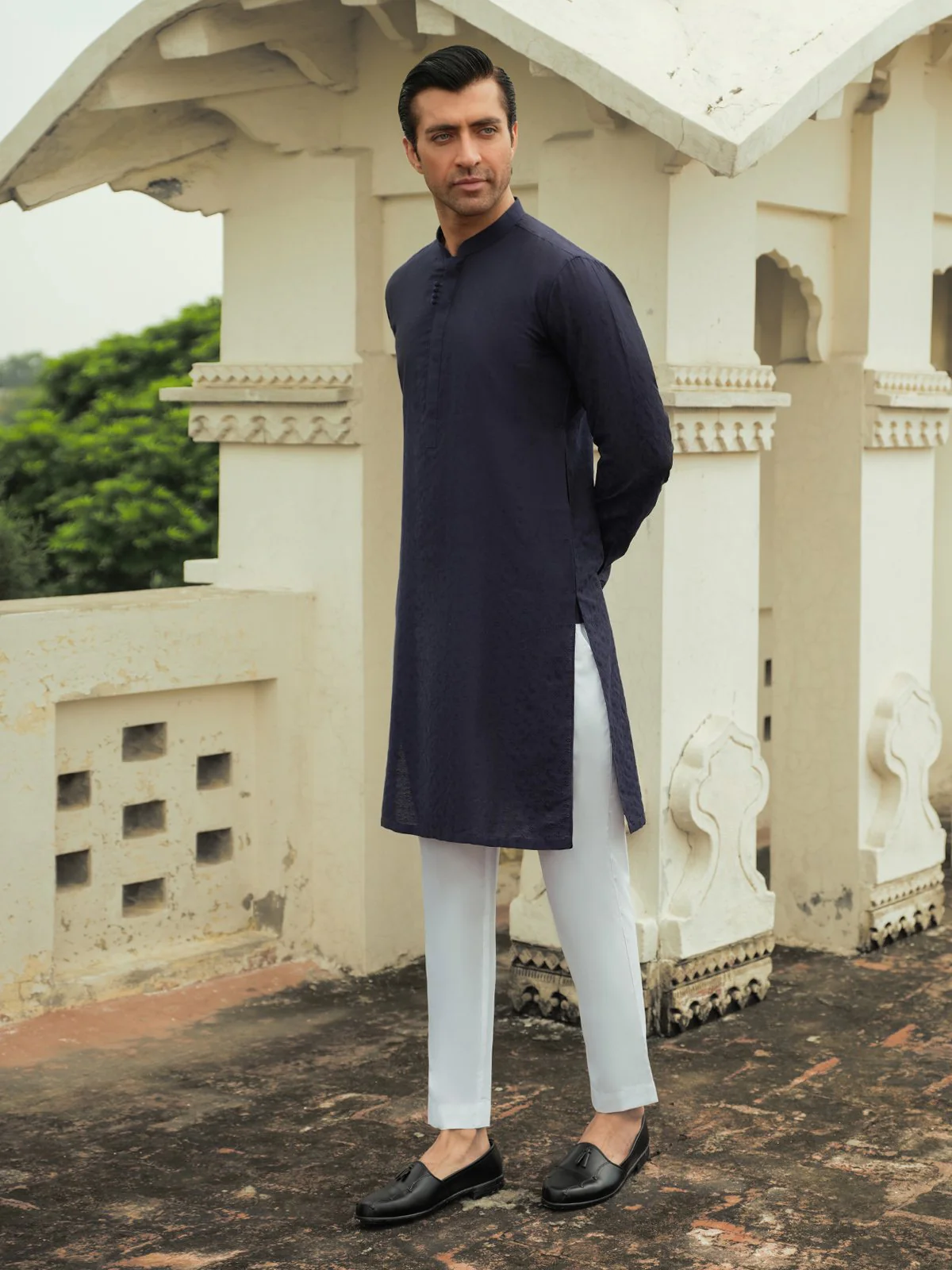 Men's Navy Kurta Ceremonial - EMTKC23-101 - Image 4