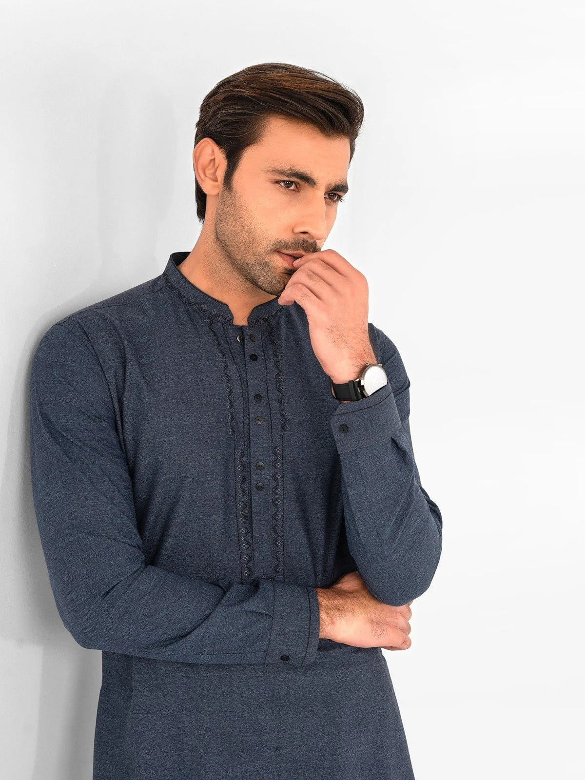 Men's Navy Shalwar Kameez - EMTKS23W-41044 - Image 2