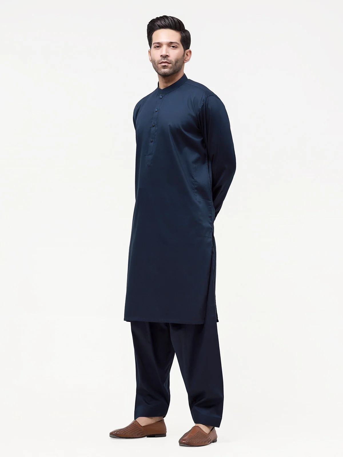 Men's Navy Shalwar Kameez Plain - EMTKSP23-41014 - Image 3