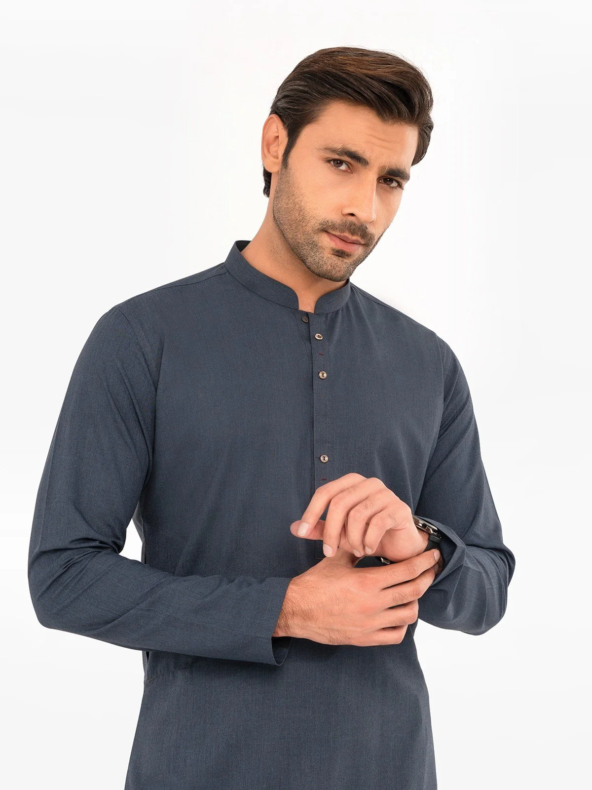 Men's Navy Shalwar Kameez Plain - EMTKSP23-41048 - Image 2