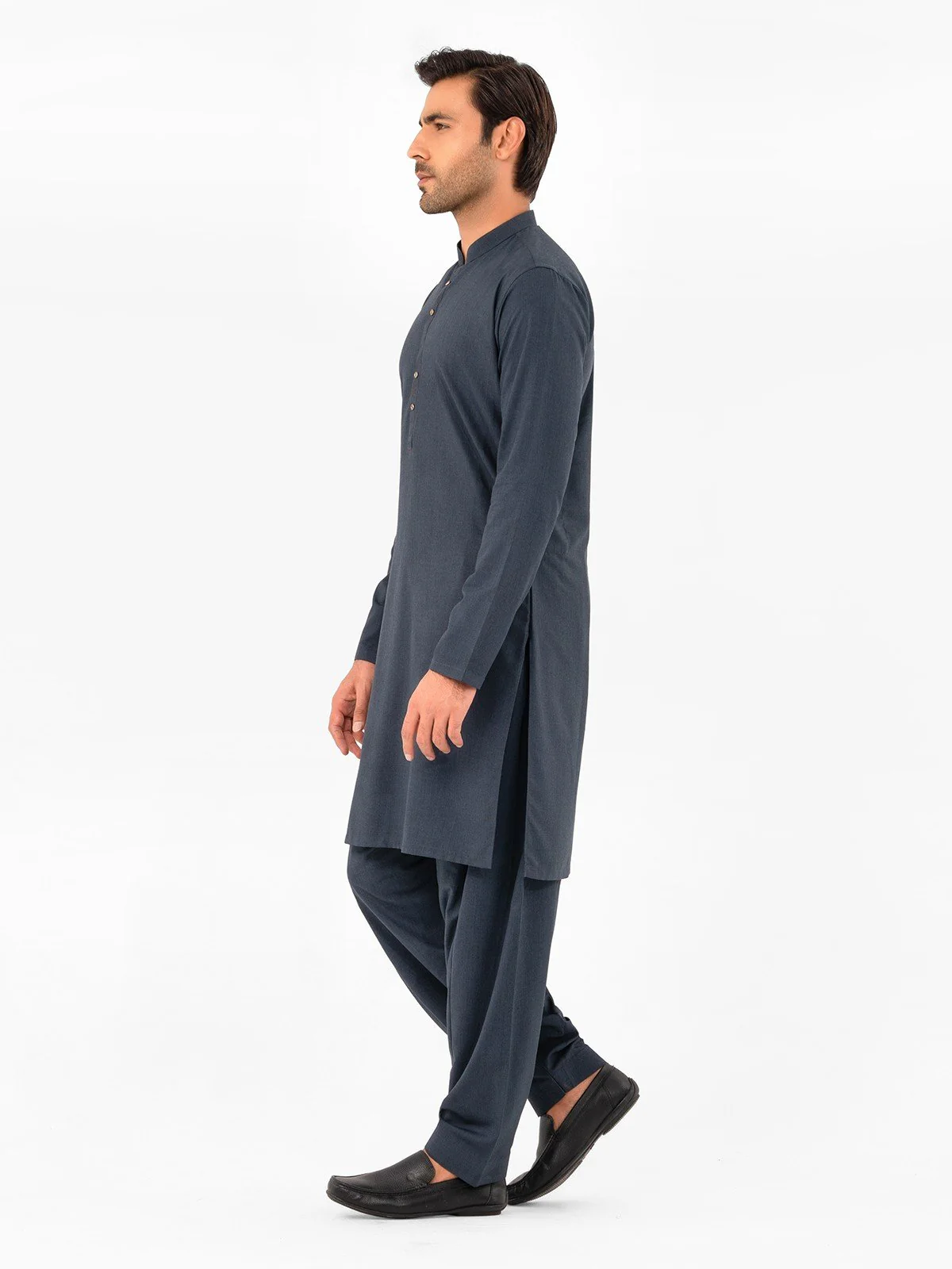 Men's Navy Shalwar Kameez Plain - EMTKSP23-41048 - Image 3