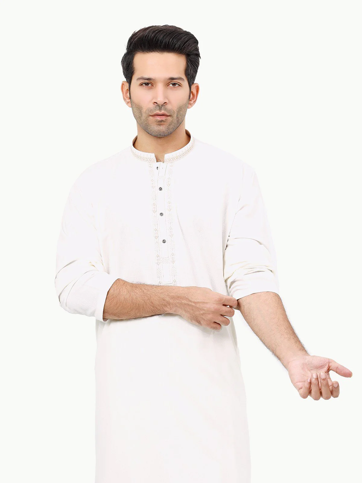 Men's Off White Shalwar Kameez - EMTKS22S-40955 - Image 2