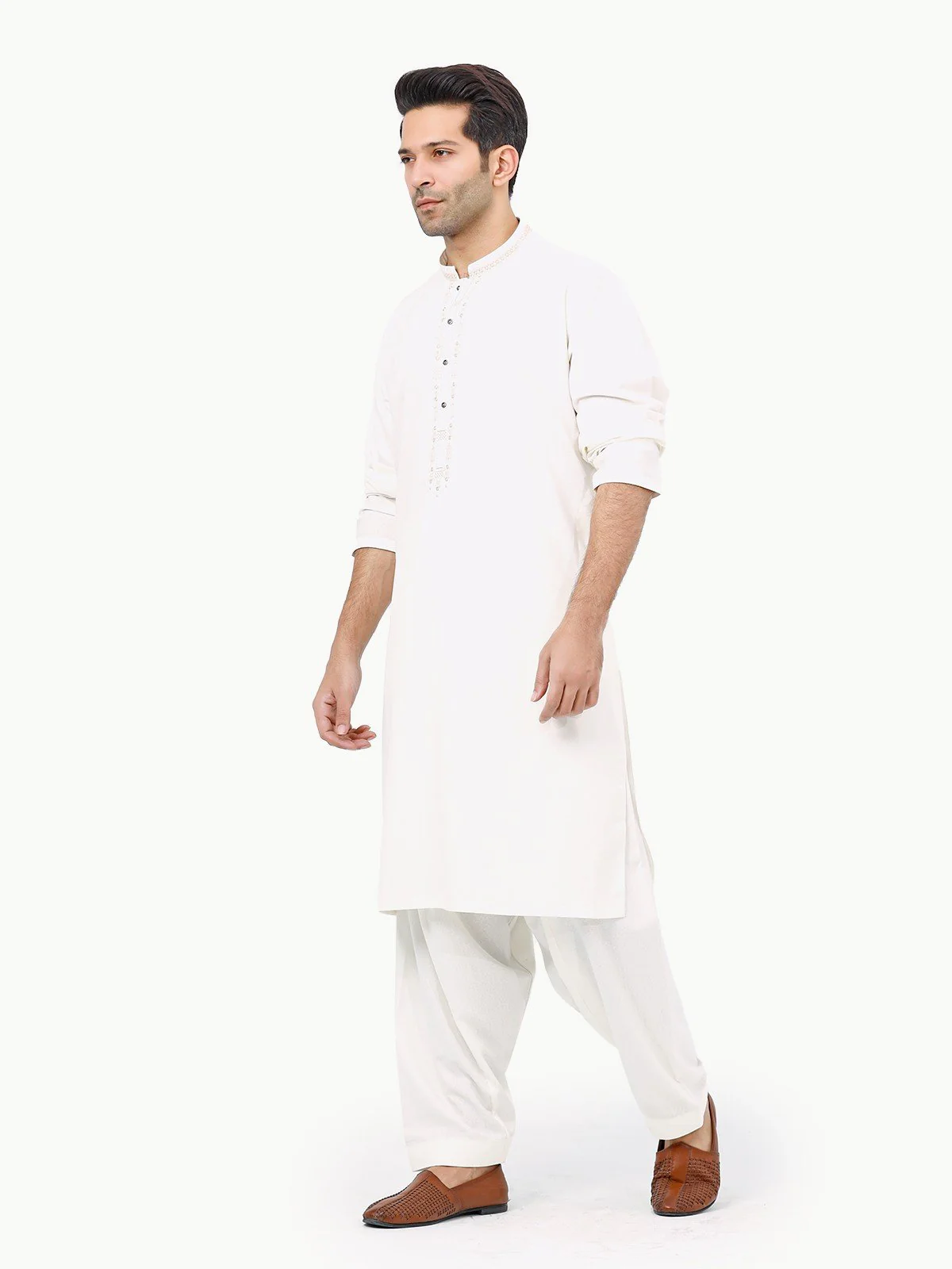 Men's Off White Shalwar Kameez - EMTKS22S-40955 - Image 3