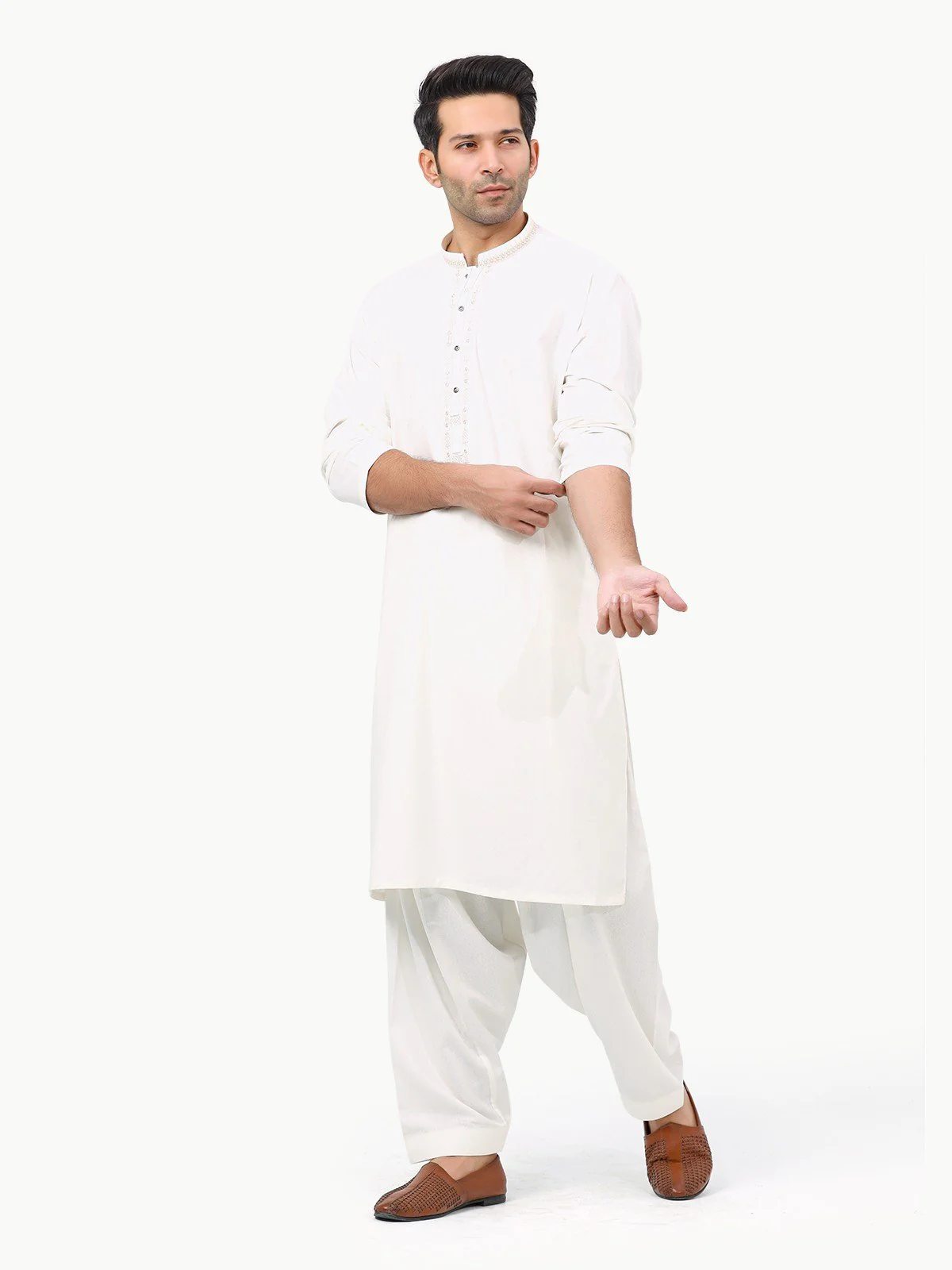 Men's Off White Shalwar Kameez - EMTKS22S-40955 - Image 4
