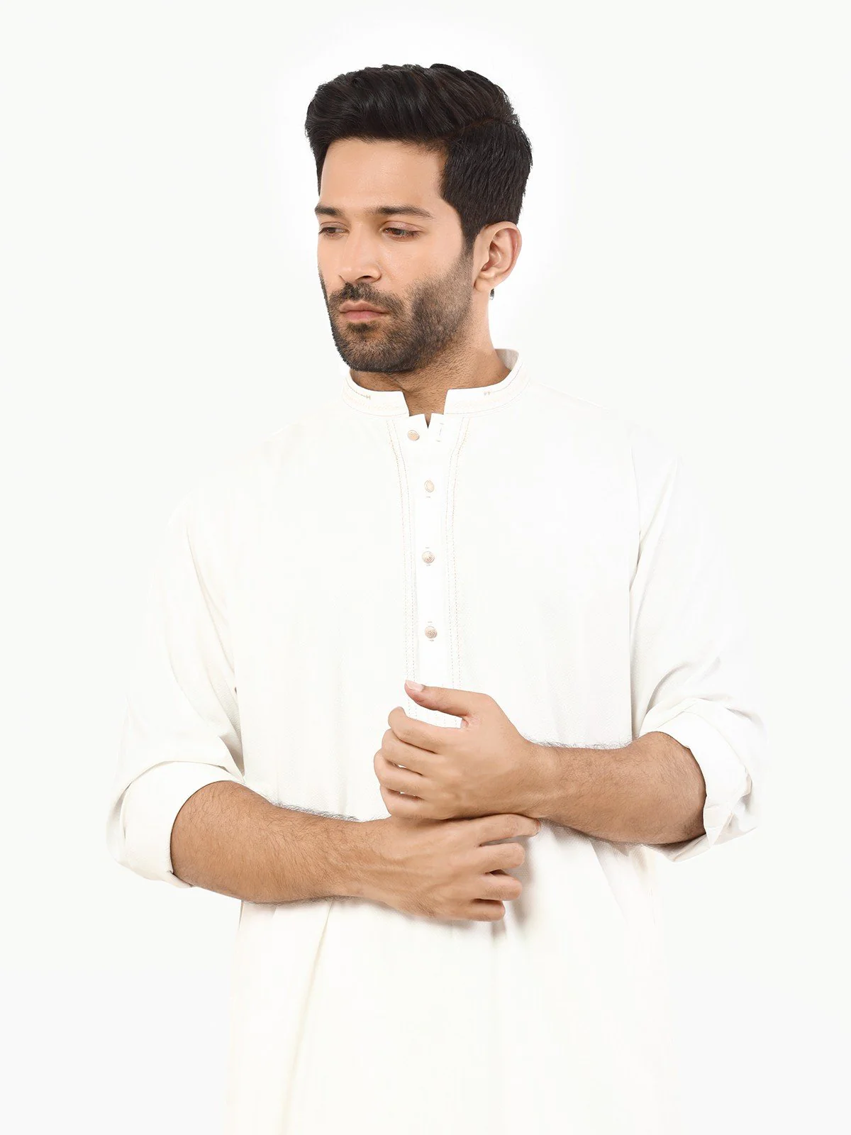 Men's Off White Shalwar Kameez - EMTKS22S-40969 - Image 2