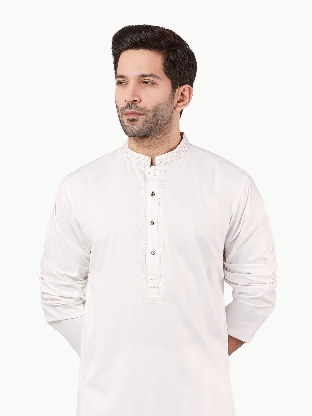 Men's Off White Shalwar Kameez - EMTKS22S-40983 - Image 2