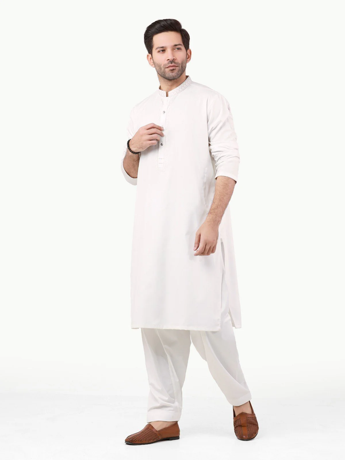 Men's Off White Shalwar Kameez - EMTKS22S-40983 - Image 3