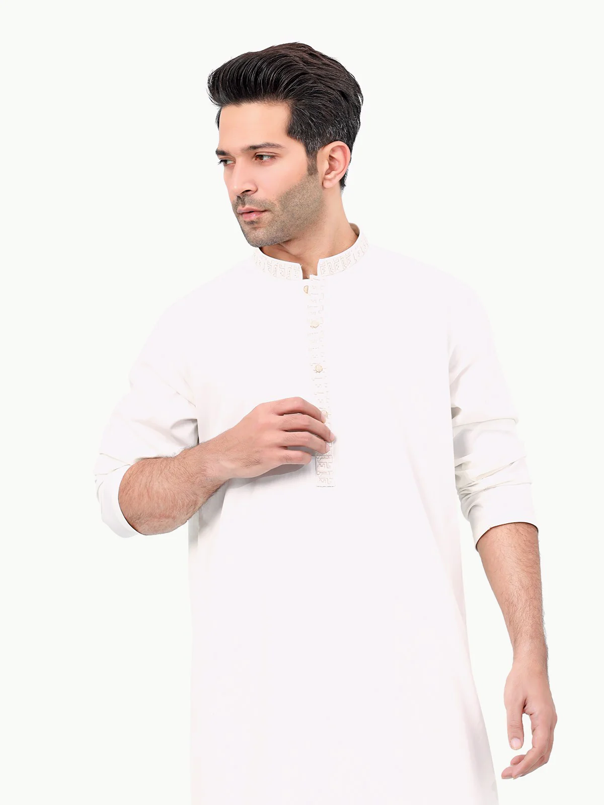 Men's Off White Shalwar Kameez - EMTKS22S-40989 - Image 2