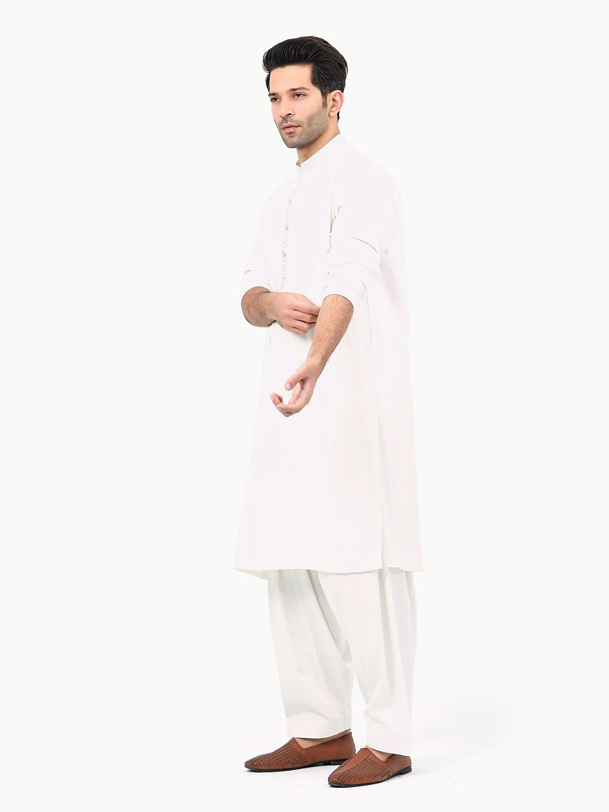 Men's Off White Shalwar Kameez - EMTKS22S-40989 - Image 3