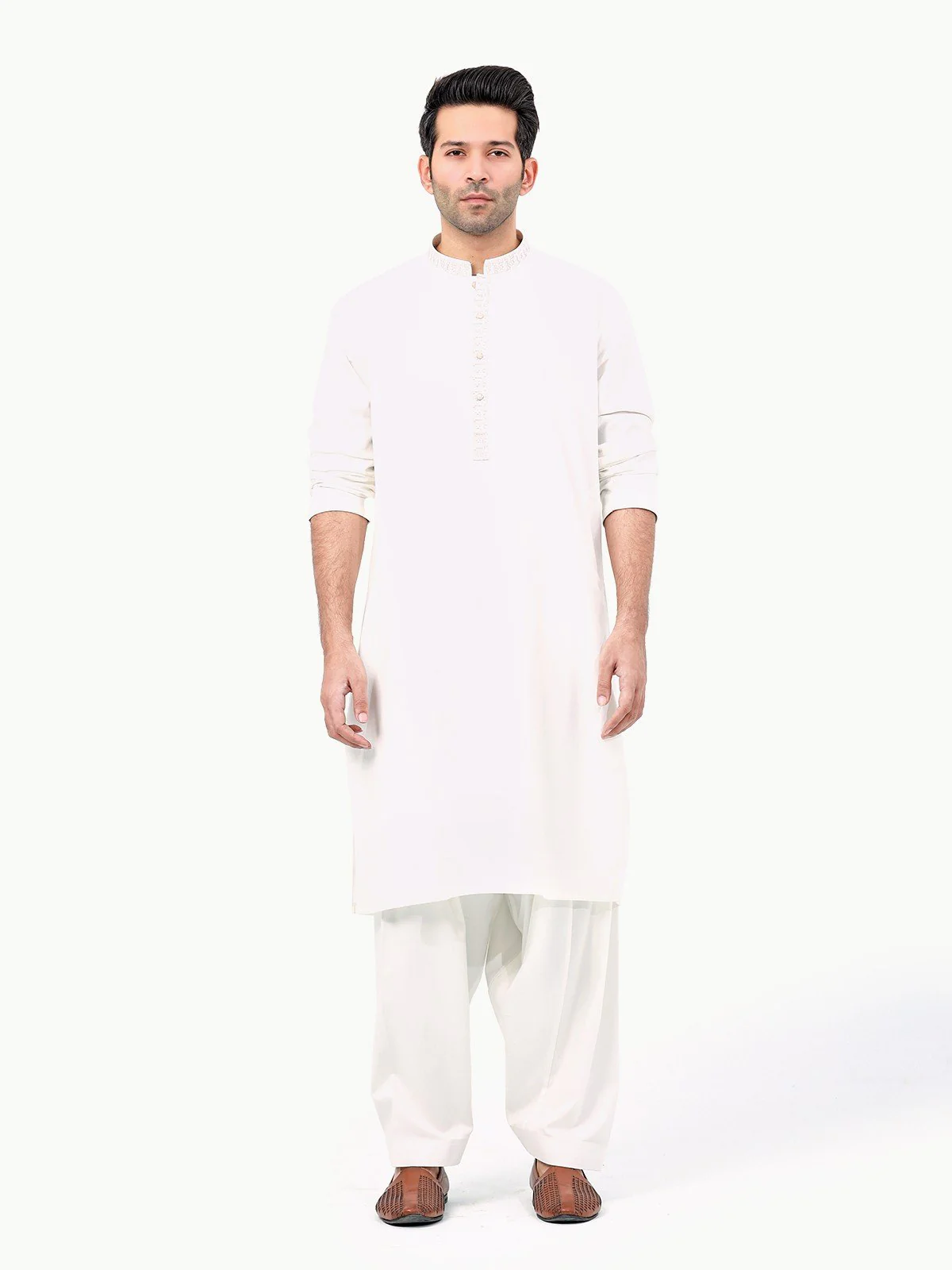 Men's Off White Shalwar Kameez - EMTKS22S-40989 - Image 4