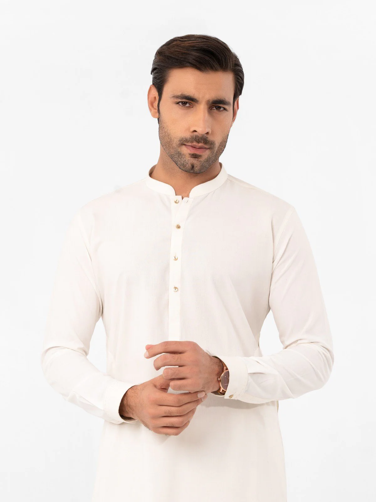 Men's Off White Shalwar Kameez Plain - EMTKS23-41035 - Image 2