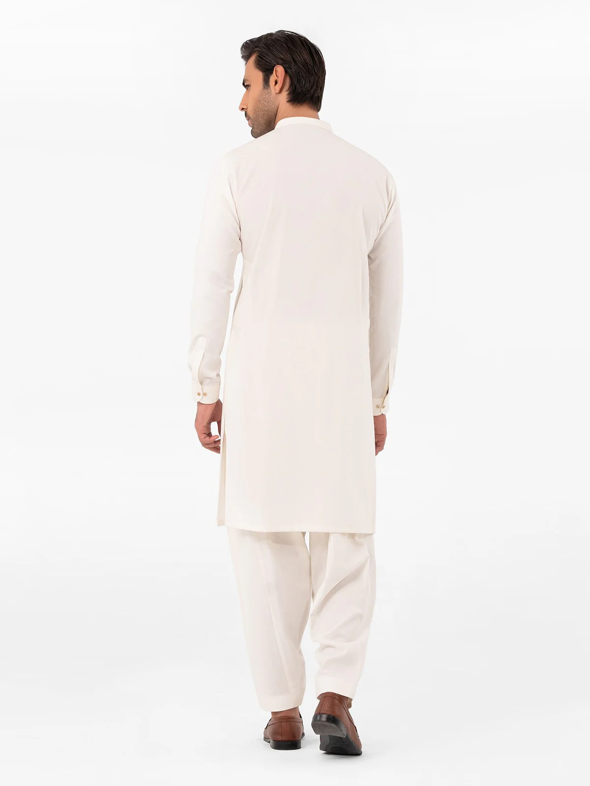 Men's Off White Shalwar Kameez Plain - EMTKS23-41035 - Image 5