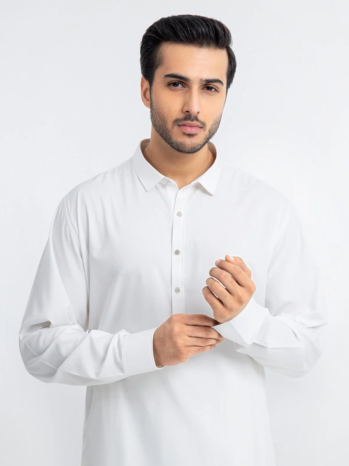 Men's Off White Shalwar Kameez Plain - EMTKSP23-41017 - Image 2