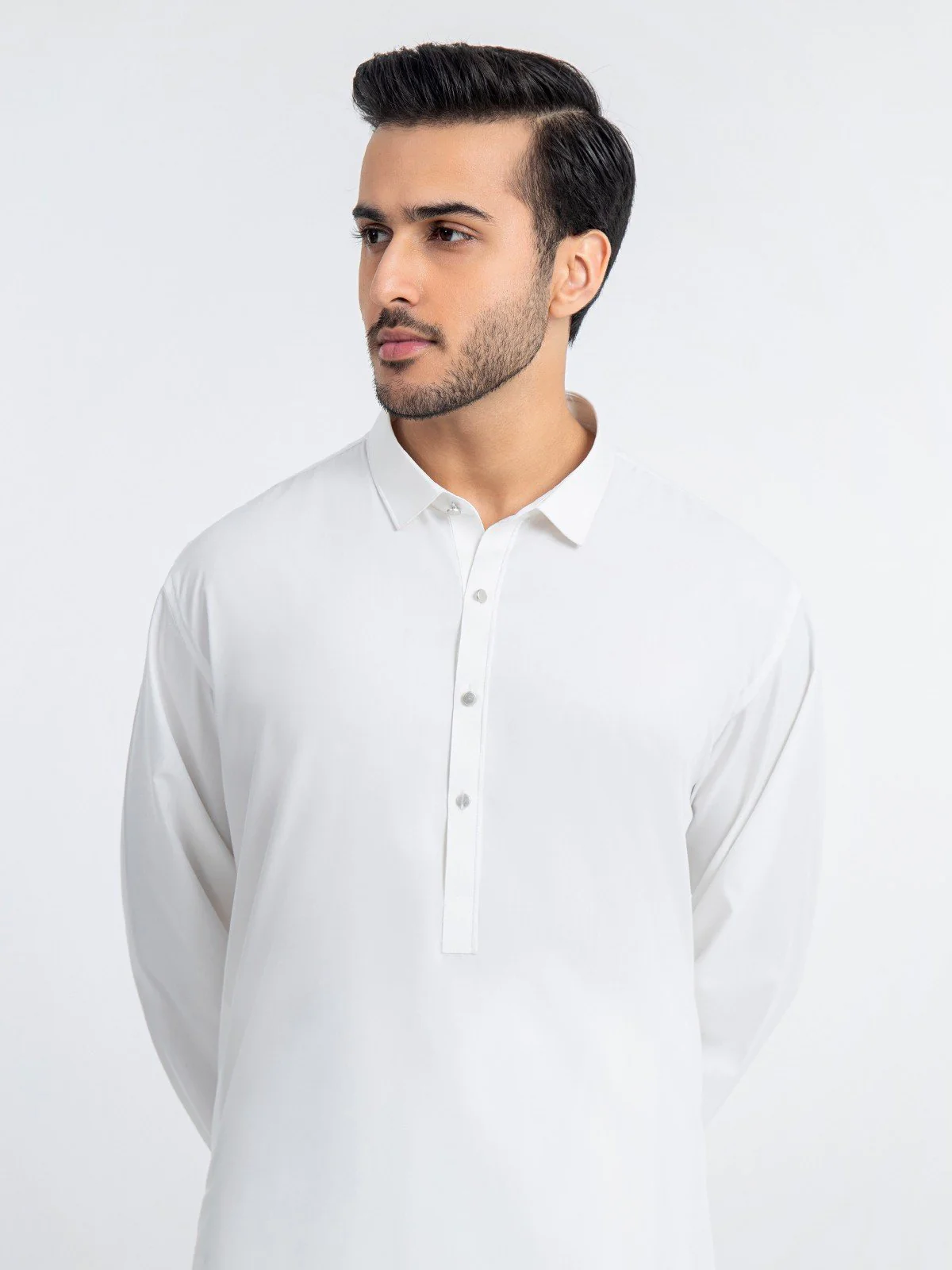 Men's Off White Shalwar Kameez Plain - EMTKSP23-41017 - Image 4
