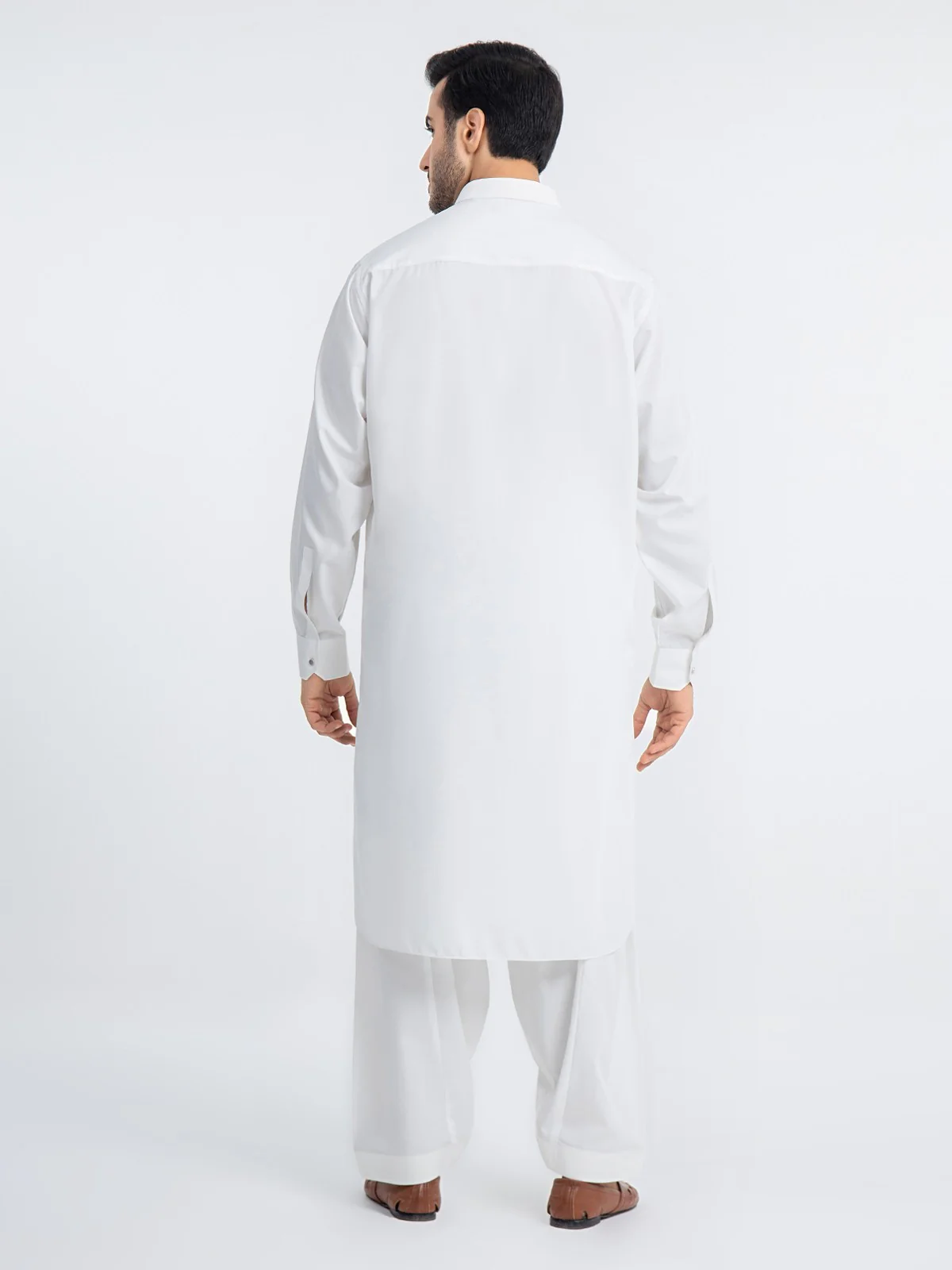 Men's Off White Shalwar Kameez Plain - EMTKSP23-41017 - Image 5