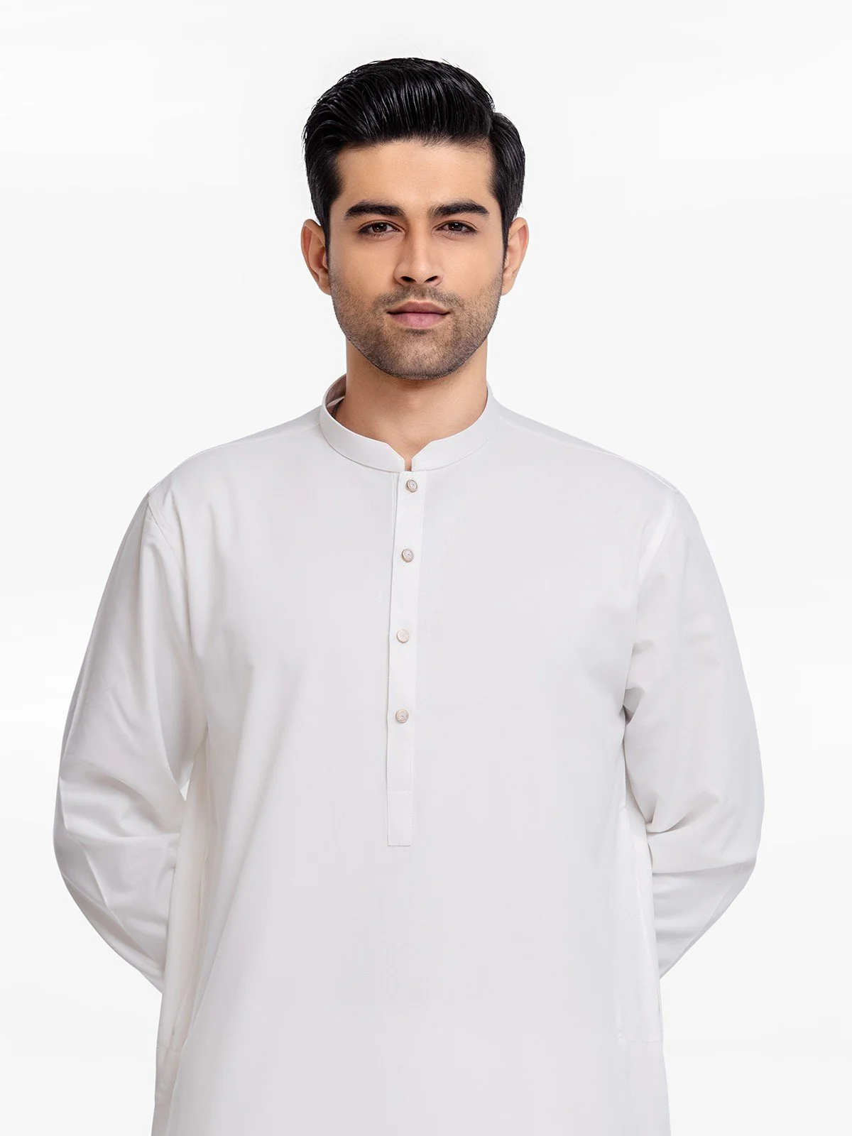Men's Off White Shalwar Kameez Plain - EMTKSP23W-41049 - Image 2