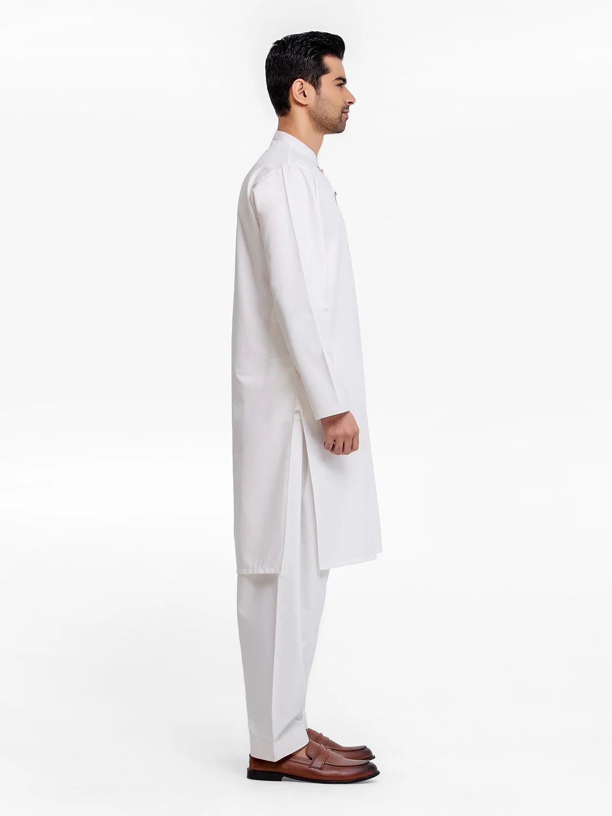 Men's Off White Shalwar Kameez Plain - EMTKSP23W-41049 - Image 3