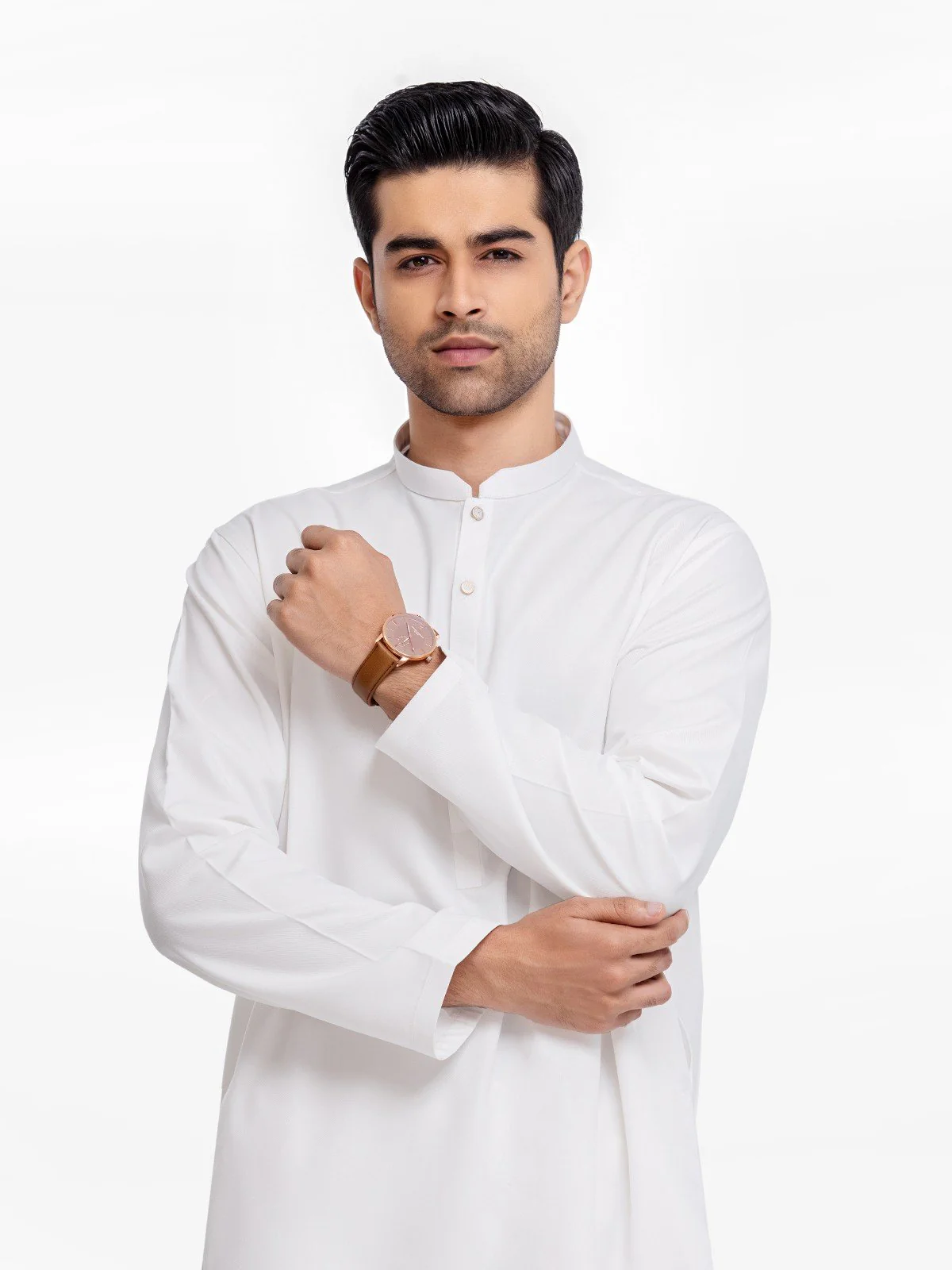 Men's Off White Shalwar Kameez Plain - EMTKSP23W-41049 - Image 4