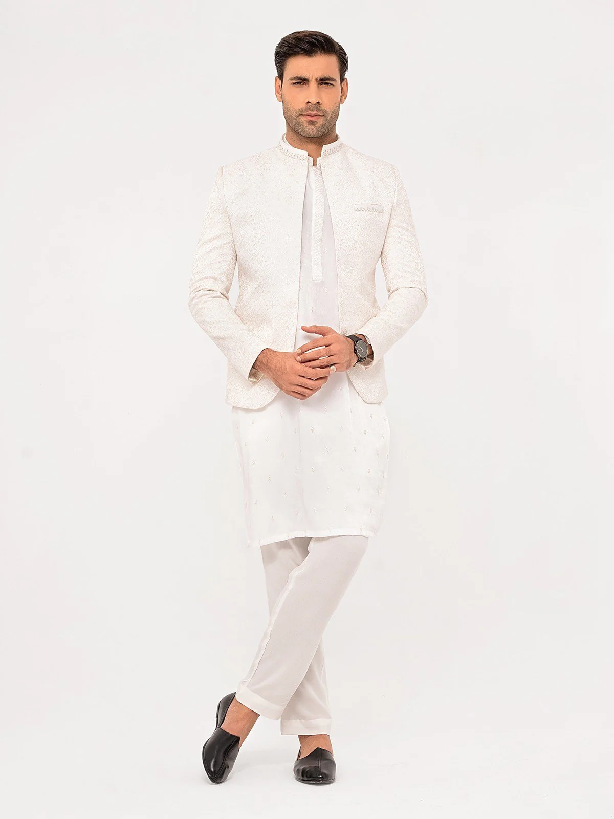 Men's Off White Prince Coat Suit - EMTPCS23-026