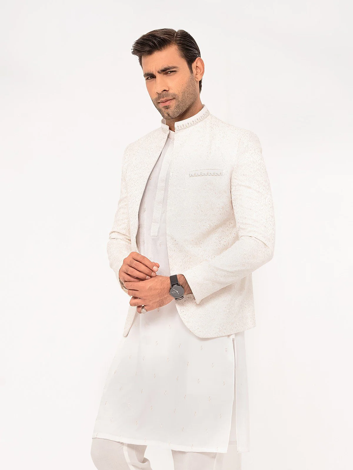 Men's Off White Prince Coat Suit - EMTPCS23-026 - Image 2