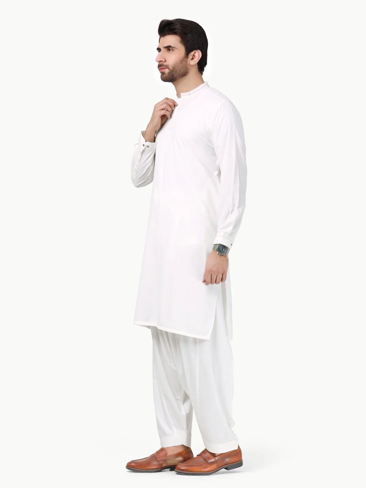 Men's Off White Shalwar Kameez - EMTSW22-99282 - Image 3