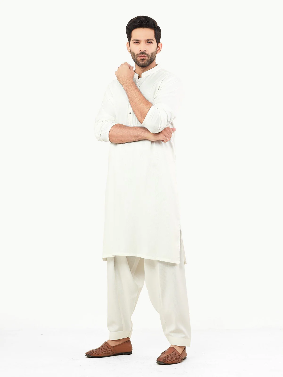 Men's Off White Shalwar Kameez - EMTSW22S-99248 - Image 2