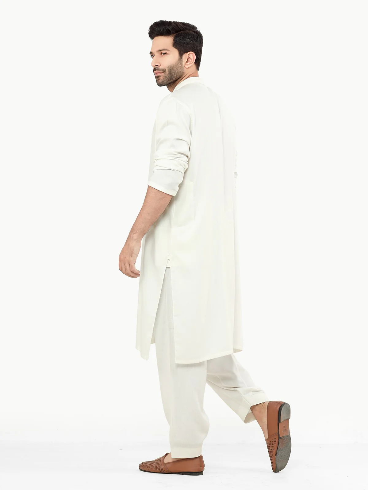 Men's Off White Shalwar Kameez - EMTSW22S-99248 - Image 4