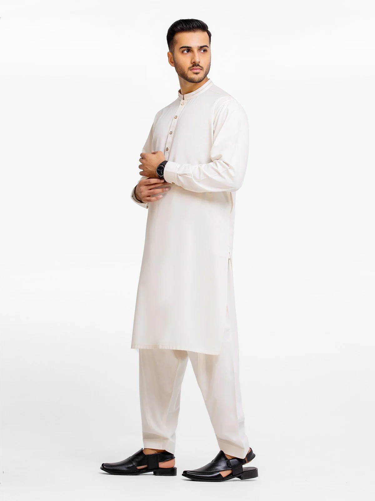 Men's Off White Shalwar Kameez - EMTSW23-99364 - Image 3