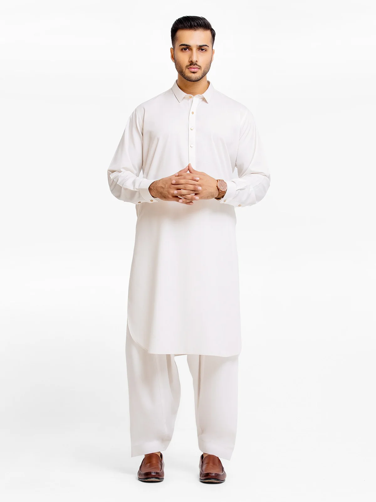 Men's Off White Shalwar Kameez - EMTSWP23-99370 - Image 3