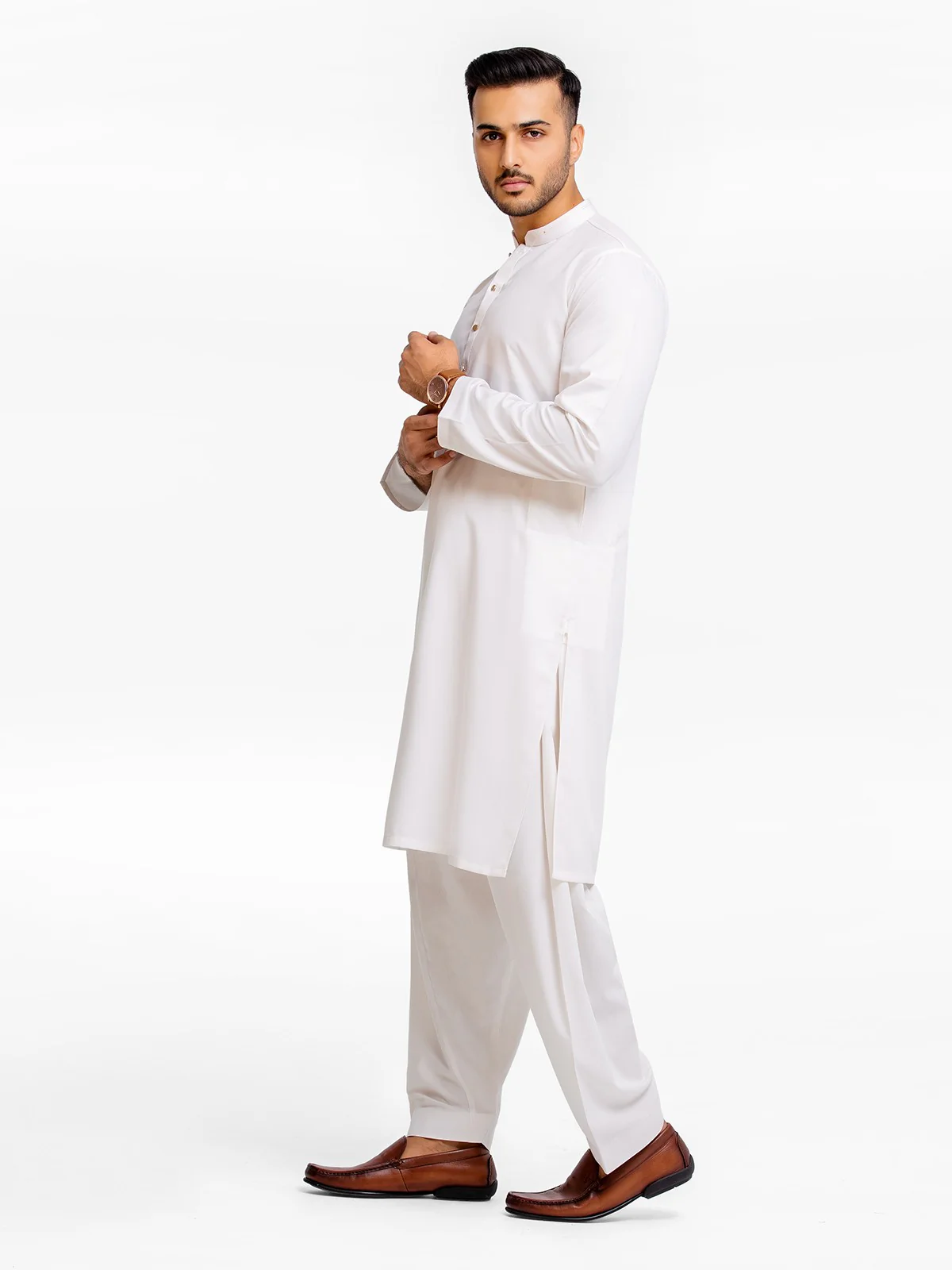 Men's Off White Shalwar Kameez - EMTSWP23-99376 - Image 3