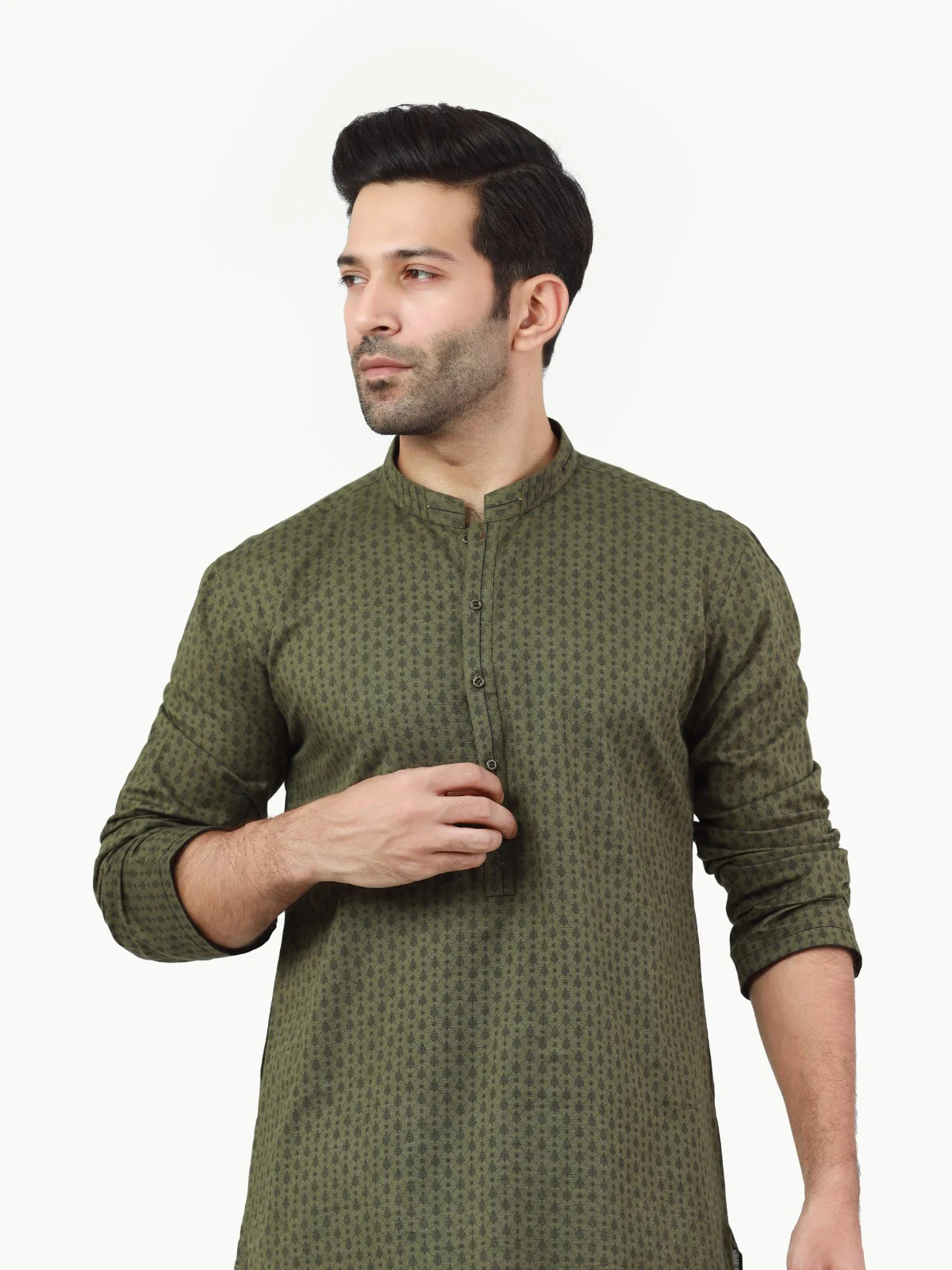 Men's Olive Green Kurta - EMTK22-99268 - Image 2