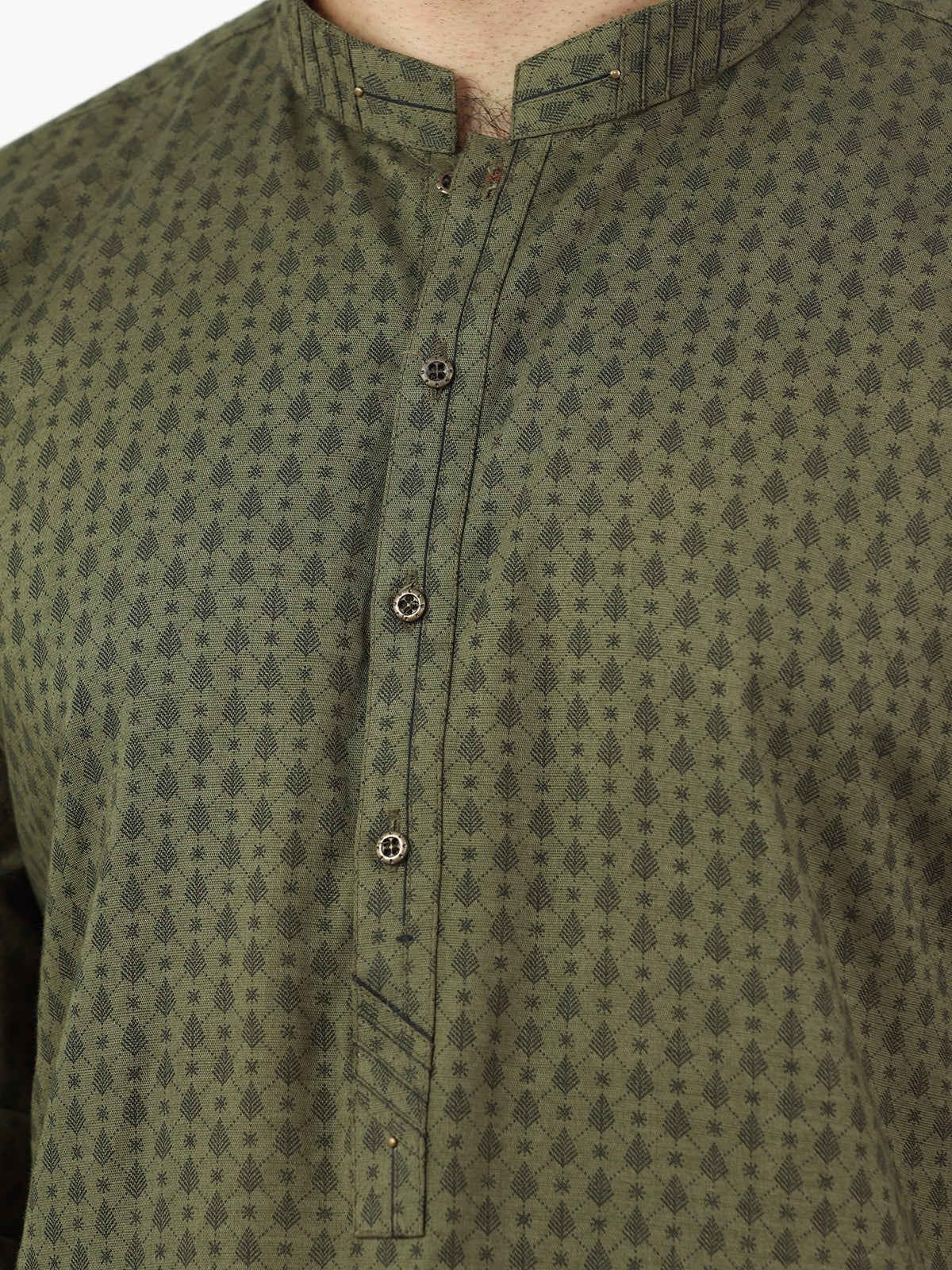 Men's Olive Green Kurta - EMTK22-99268 - Image 3