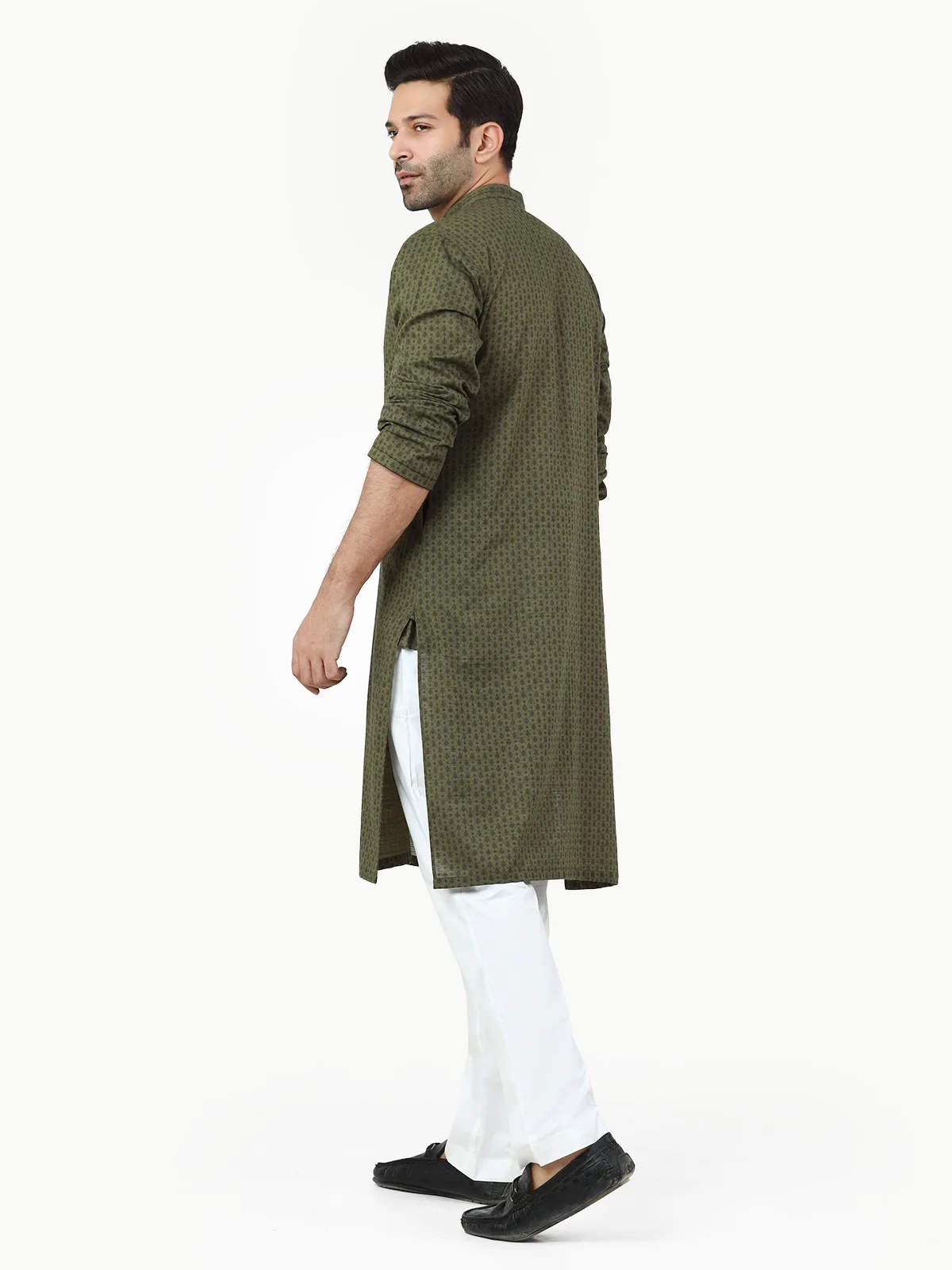 Men's Olive Green Kurta - EMTK22-99268 - Image 4