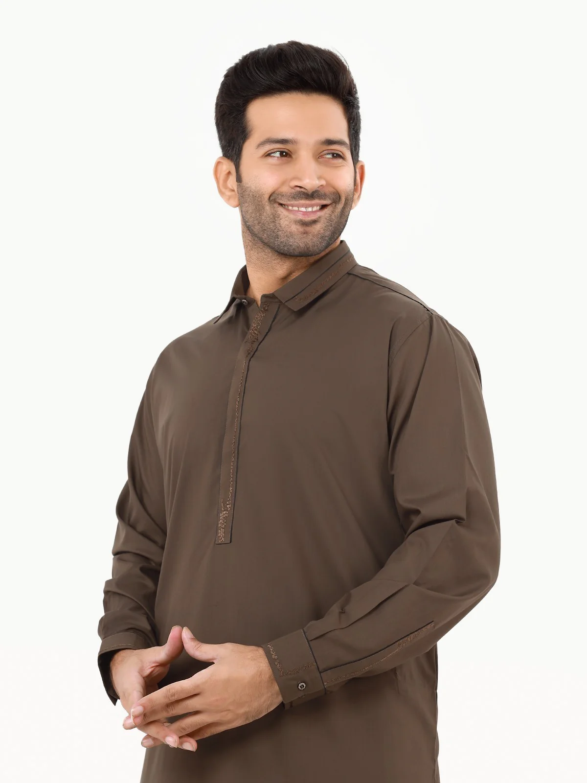 Men's Olive Green Shalwar Kameez - EMTKS22S-40953 - Image 2
