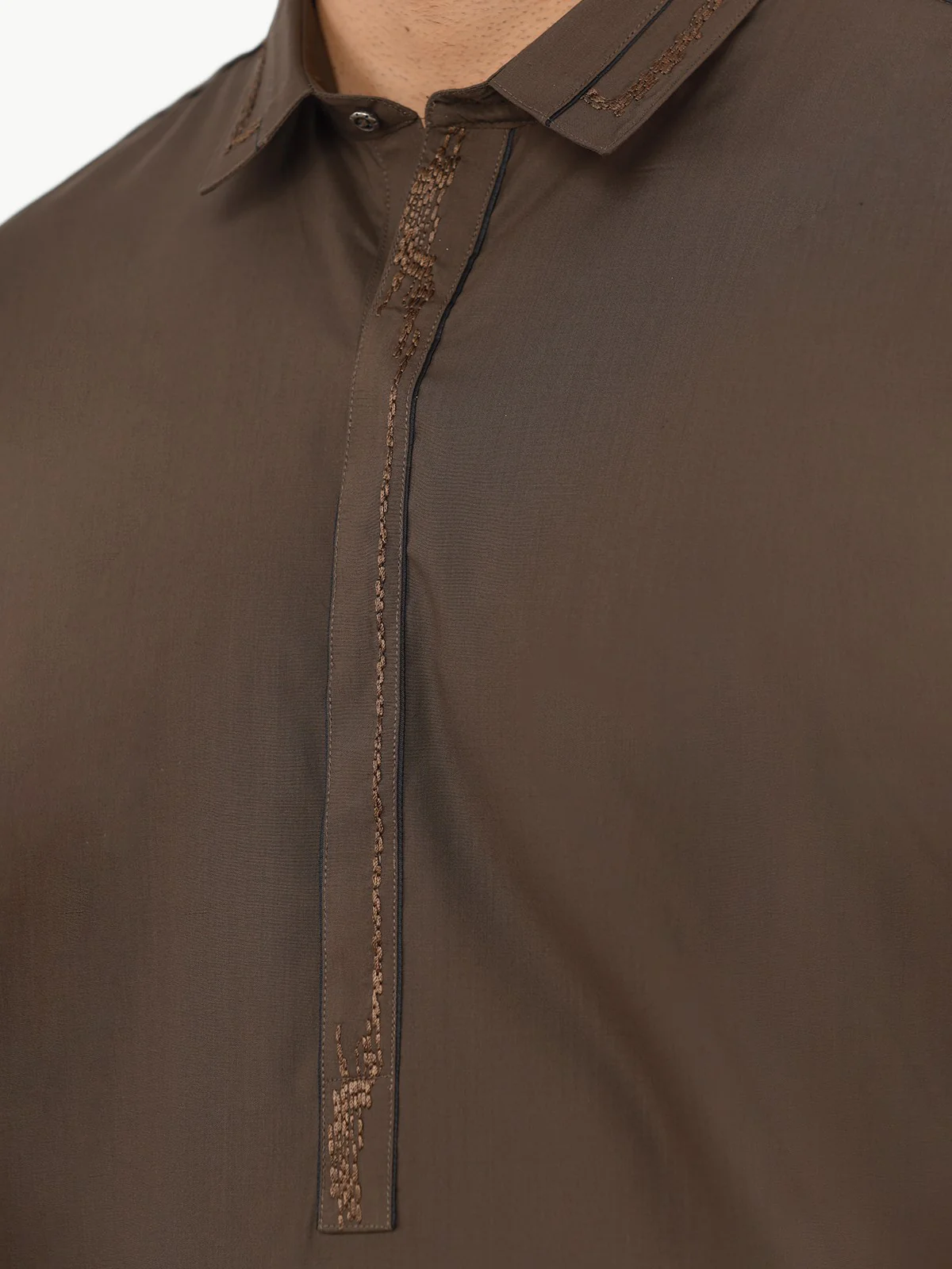 Men's Olive Green Shalwar Kameez - EMTKS22S-40953 - Image 3