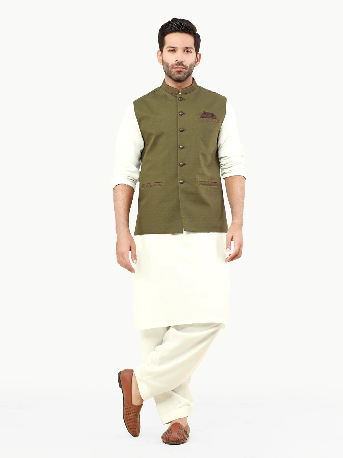 Men's Olive Waist Coat - EMTWC22-35808