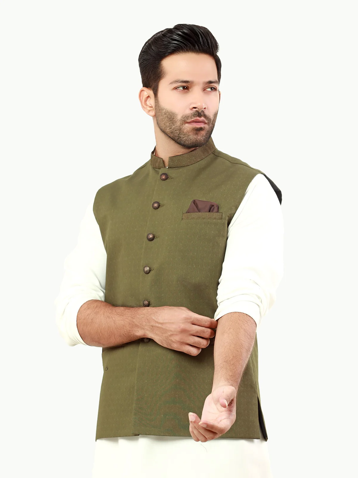 Men's Olive Waist Coat - EMTWC22-35808 - Image 2