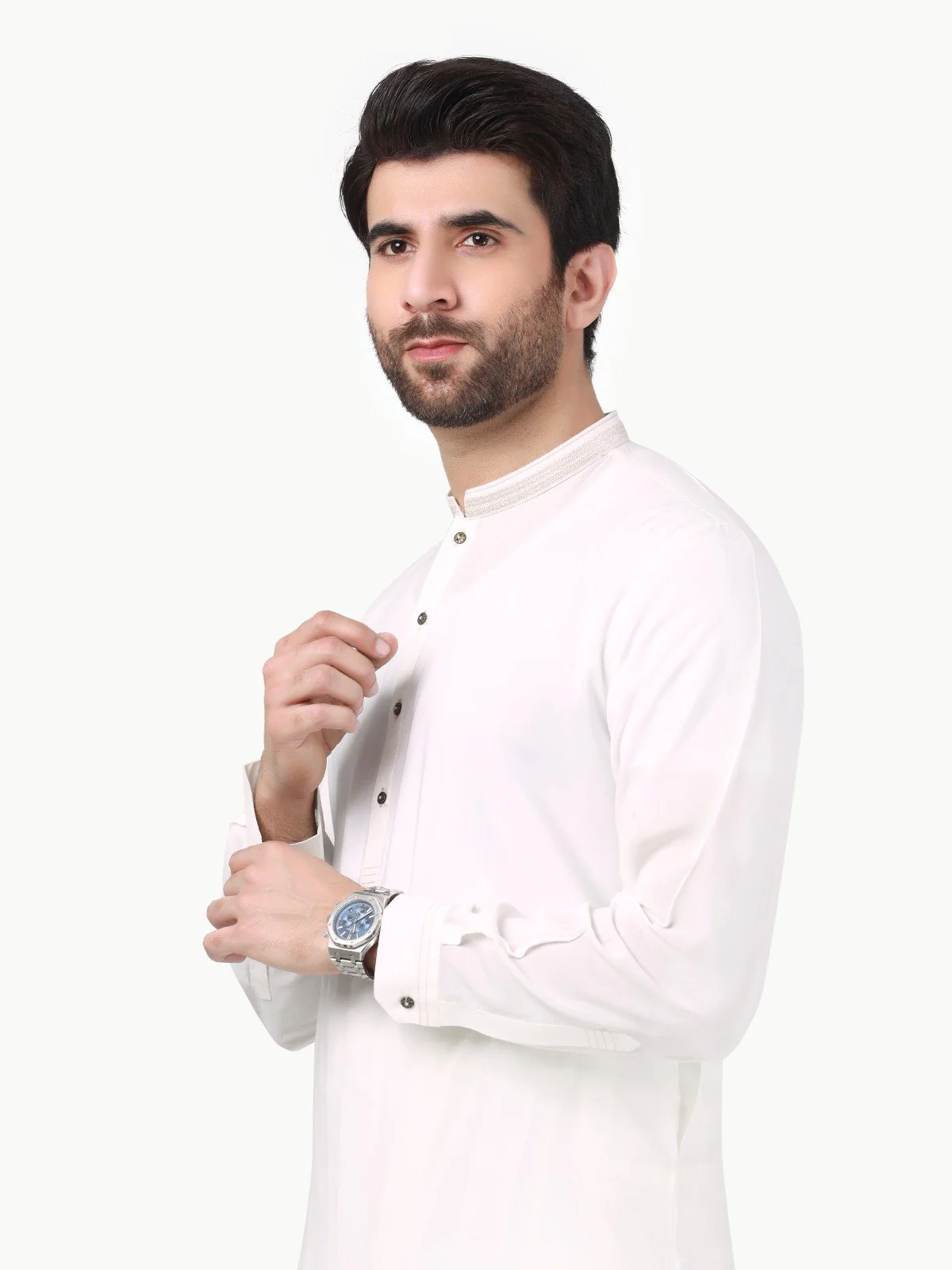 Men's Pearl White Shalwar Kameez - EMTSW22-99271 - Image 2