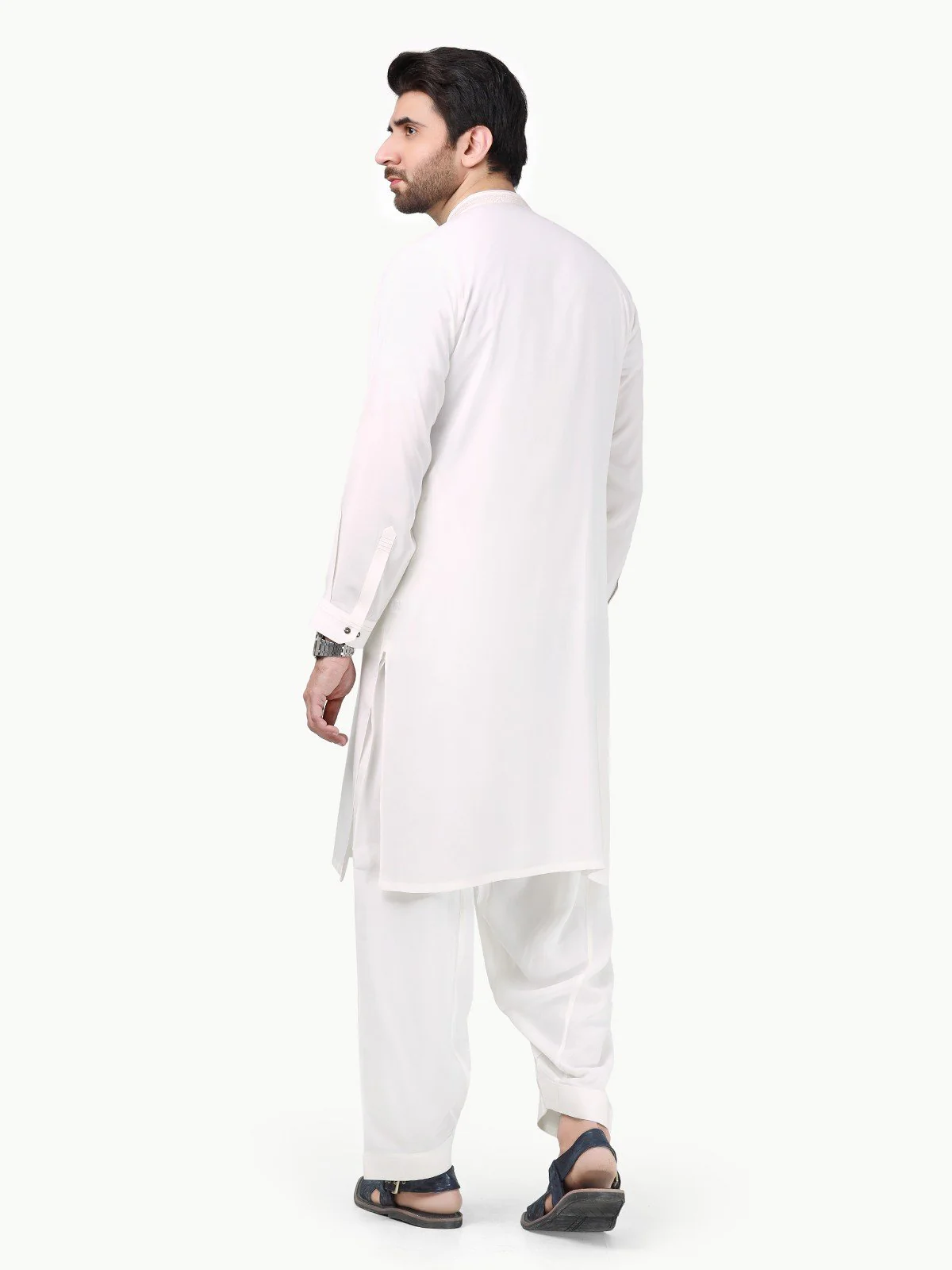 Men's Pearl White Shalwar Kameez - EMTSW22-99271 - Image 5