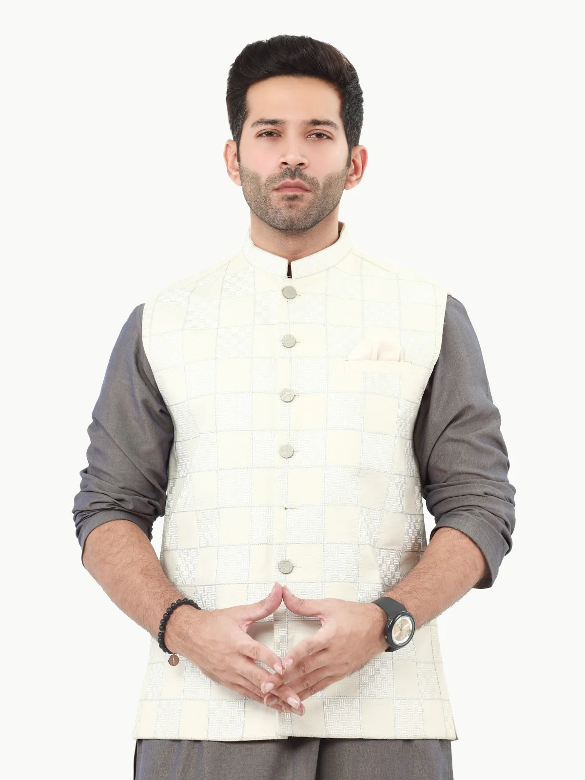 Men's Pearl White Waist Coat Ceremonial - EMTWCC22-135 - Image 2
