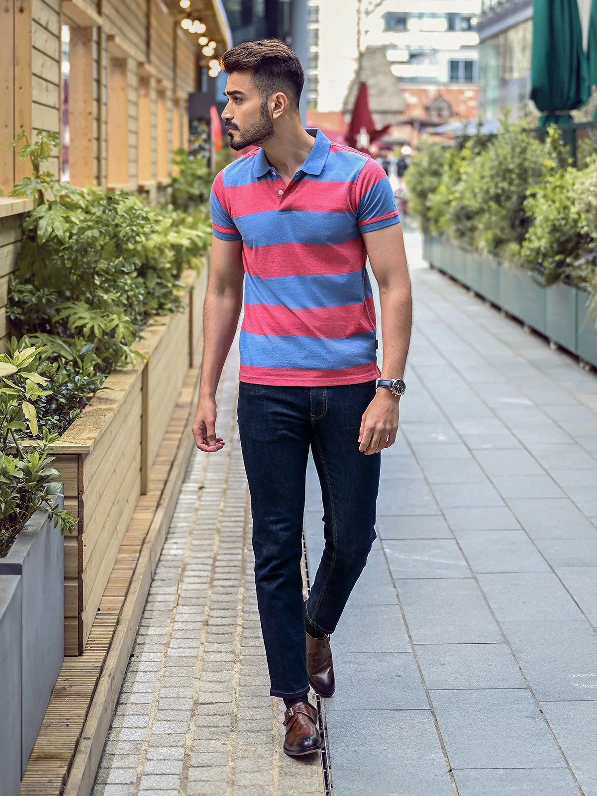 Men's Pink & Blue Polo Shirt - EMTPS22-017 - Image 3